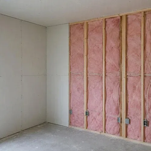 Insulated wall closed in with new drywall once the vapour barrier passed inspection