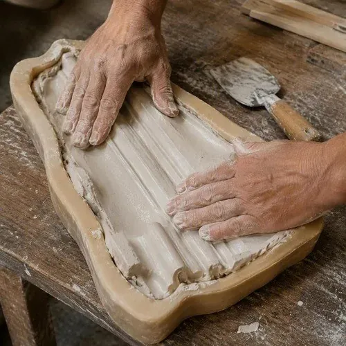 Hand casting a replacement plaster moulding detail from a mould taken off the original profile